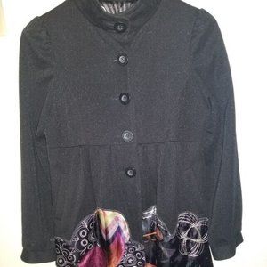 Desigual Style 129068 Women's Black Multi Color Stand Collar Coat Jacket Sz 38